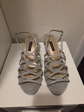 Caparros Silver Glitter Multi-Strap Heels Size 8